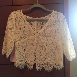 Jenny Yoo BHLDN cream lace crop top, 3/4 sleeve